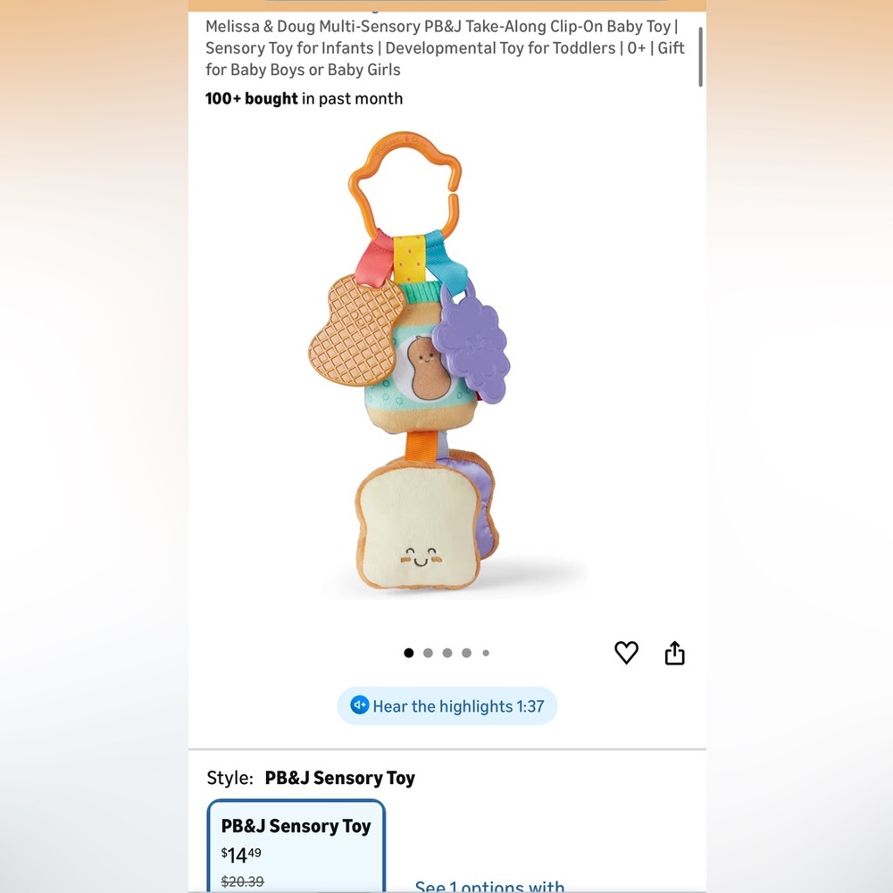 💥4/$20💥 - Melissa & Doug PBJ Take Along Hanging Toy - Picture 3 of 3